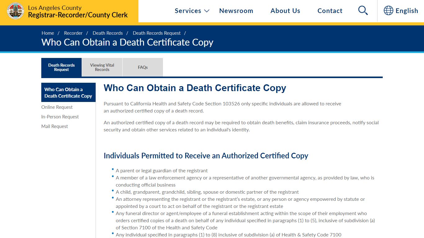 Who Can Obtain a Death Certificate Copy - LAVote.gov